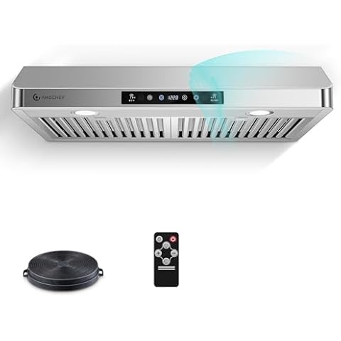 AMZCHEF Under Cabinet Range Hood 30 Inch, 700CFM Stainless Steel Kitchen Stove Vent Hood 3 Speed Exhaust Fan Touch/Remote/Gesture Control LED lights Time Setting Dishwasher-Safe Baffle Filters Cover