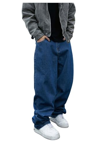 Verdusa Men's Vintage Baggy Jeans Wide Leg Denim Pants with Pockets