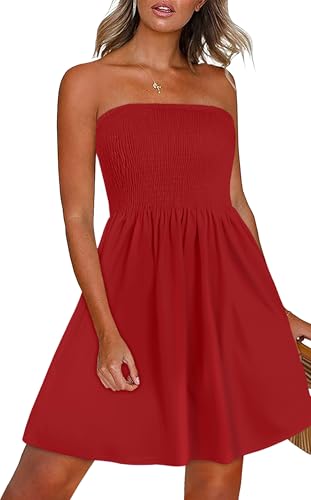 Image of Summer Dresses for Women Strapless Sundress Floral Print Beach Cover Ups