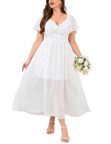 Image of EYWOL Women's Plus Size Formal Dress Lace Chiffon Maxi Dress,Open Back Cocktail Dress for Wedding Guest,Party,Gala Events
