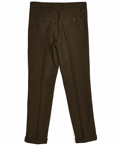 Men's Vintage Herringbone Tweed Suit Pants Slim Fit Thick Wool Flat Front Dress Trousers3