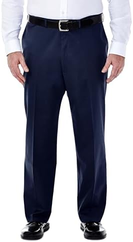 Haggar Mens Big-Tall Premium No Iron Khaki Classic-fit Expandable-Waist Flat-Front Casual Pants, Dark Navy, 46W x 29L US