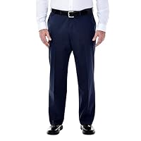 Haggar Men's Premium No Iron Khaki Classic Fit Expandable Waist Flat Front Pant (Regular and Big & Tall Sizes), Dark Navy, 38W x 34L