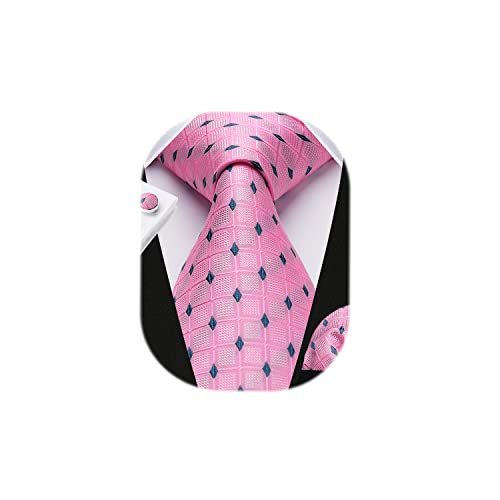 Image of HISDERN Mens Ties Set Stripe Plaid Ties for Men and Pocket Square Cufflinks Formal Silk Necktie Wedding Business
