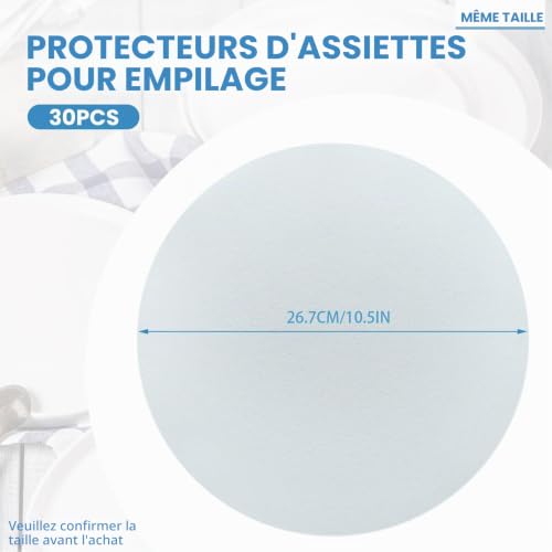 Diakey Lot de 30 protections en feutre de 26,7 cm, séparateurs d'assiettes en porcelaine douce, séparateurs de rangement antidérapants pour vaisselle en porcelaine pour empiler la vaisselle, la poêle – vue 2