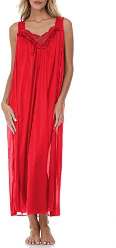 Ezi Satin Nightgowns for Women - Soft & Breathable Knee-Length Night Gowns - Adult Womens Nightgown M - Plus Size,L,Red