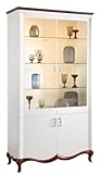 Largeur: 114 cm Casa Padrino Armoire Vitrine Art Déco de Luxe Blanc/Brun Foncé 114 x 46,5 x H. 209,5 cm - Armoire de Salon Lumineux avec 4 Portes - Meubles de Salon