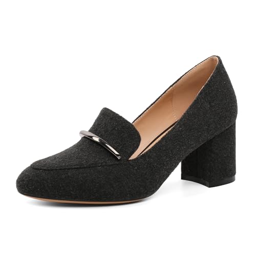 Image of Eldof Women's Pumps Block Heel Round Toe Slip On Chunky Loafer Heel Dress Shoes Pumps for Women 2.5 Inches