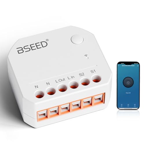 BSEED Smart Interruttore 1 Pezzo, WiFi Smart Relay Switch 250V con Telecomando e Controllo Vocale, Mini Interruttore per Domotica Funziona con Alexa e Google Home, 2.4GHz, 10A(Richiesta Linea Neutra)