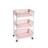 Carro cocina 3 cestas DRW Verdulero Carro Cocina 3 cestas PVC Rosa Palo 40x30x61.5 cm
