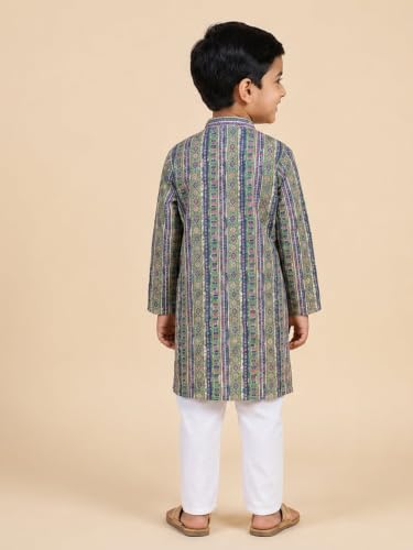 Image of The Mom Store Boys Printed Cotton Kurta Pajama Set With Jacket | Soft And Comfortable Ethnic Wear For Baby /Kids Boys | Full Sleeves Kurta Pyjama Set | Traditional Indian Outfit