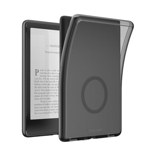 Image of PopSockets Kindle Paperwhite 2021 Case (11th Gen, 6.8 inch) & Signature Edition - Slim Protective Cover with Built-in MagSafe-Compatible Ring for MagSafe PopGrip, E-Reader Accessory - Black Translucent