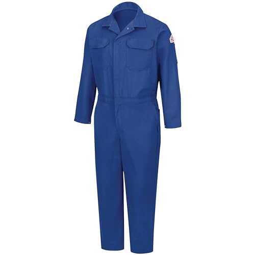 Bulwark Mens Flame Resistant 9 oz Twill Cotton Deluxe Coverall with Concealed Snap Cuff Royal Blue 3X-Large/Tall