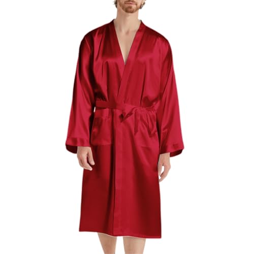 Albornoces genéricos para hombre en tejido de esponja con capucha, albornoz para hombre, primavera y verano, imitación casa, gran tamaño, holgado, forro polar, pantalones pijama para hombre, rojo, XXL