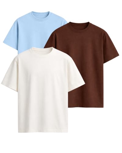 Image of VEL Plain 100% Heavy Cotton Oversized T-Shirt Baggy Fit Drop Shoulder Half Sleeves Round Neck Solid 100% Cotton T-Shirt for Men (Pack of 3)