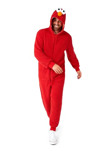 OppoSuits Erwachsene Unisex Elmo Onesie - Sesamstraße Einteiliger Schlafanzug - Lose Passform - Inklusive Taschen - Rot