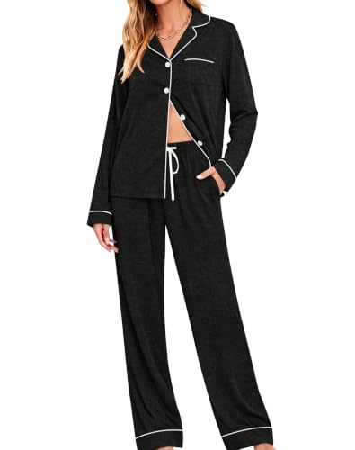 Image of SWOMOG Womens Pajamas Set Long Sleeve Sleepwear Button Down Nightwear Soft Cotton Pj Lounge Sets