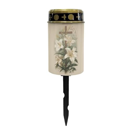 Image of Cross Lily Solar Grave Lights for Cemetery Flameless Solar Powered Light for Prayer Waterproof Outdoor Cemetery Solar Lights for Grave