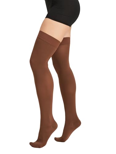 Image of TOFLY Thigh High Compression Socks for Women & Men, Closed Toe 15-20mmHg Graduated Medical Compression Stockings with Silicone Band, Opaque Support Stockings for Varicose Veins, Edema, DVT, Brown XXL