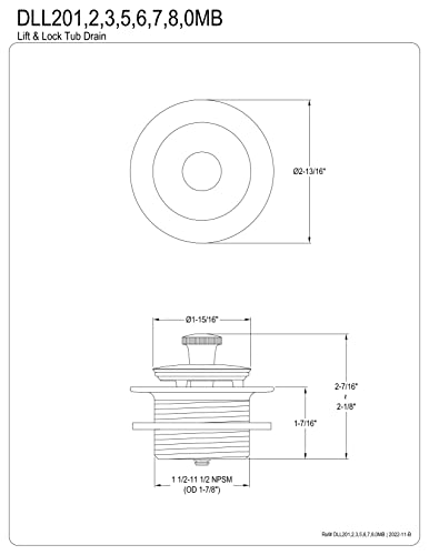Kingston Brass Dll203 Brass Lift & Lock Tub Drain, Antique Brass #TOP1