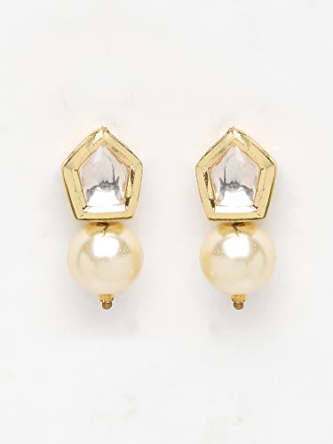 Ruby Raang Women's Mixed Metal Artificial Kundan Earrings - Traditional Jewellery Set for Women (Gold) - Image 6 thumbnail