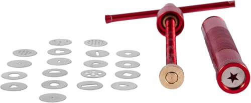 Image of 22Pcs Stainless Steel Metal Clay Extruder with 20 Tips Fondant Sugara Paste Extruder Ceramics Pottery Polymer Modeling Decorating Cake Decor Tools Set (Red)
