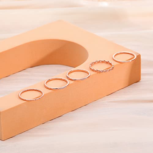 Zoeray 5 Pcs 14K Gold Plated Stacking Rings For Women Thin Gold Stackable Band Ring No Tarnish Simple Knuckle Rings Filled Rose Gold Silver Gold Rings Set Size 5-10 #TOP7