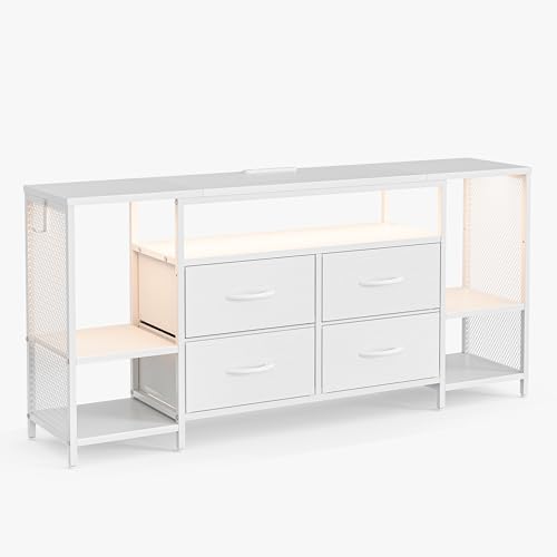 IKIFLY テレビ台 テレビボード 収納チェストロータイプ棚付き 引き出し付き ローボード テレビラックワイドチェスト大容量収納 tv台 可動棚 オープン収納 42 32インチ 55型まで対応 省スペース 北欧 おしゃれ ウォールナット耐荷重50kg幅135×奥行30×高さ63cm (ホワイト)