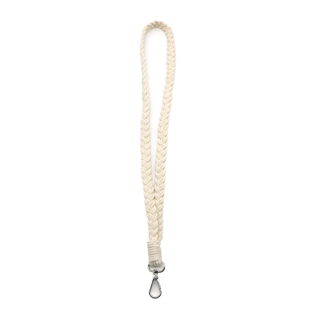 Huliyhus Boho Macrame Keychain Neck Lanyard Wristlet Keychain Long Wrist Lanyard Strap Badge Lanyard for ID Badges Key Wallet, Ivory, One size