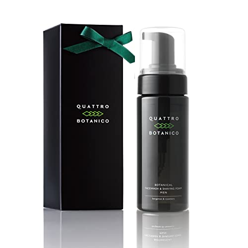 クワトロボタニコ 泡洗顔 メンズ ラッピング付き 乾燥肌用 ボタニカル フェイスウォッシュ & シェービング フォーム 濃密泡 ポンプ 敏感肌 男性 保湿 スキンケア プレゼント ギフト 150ml