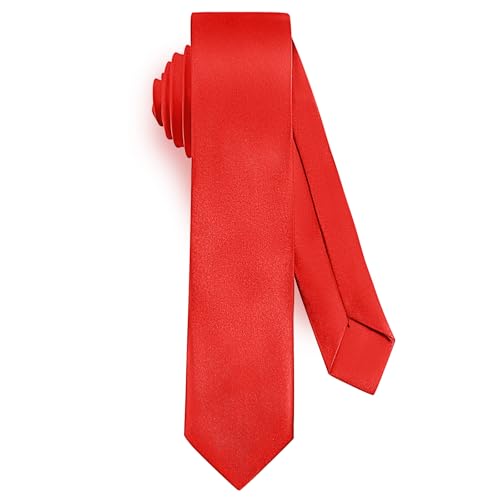 URAQT Cravate Rouge Homme, 5CM Étroit Slim Plusieurs Couleurs Disponibles, Cravate Unie pour Mariage, Affaires Formelle, Cadeau de Fête des Pères