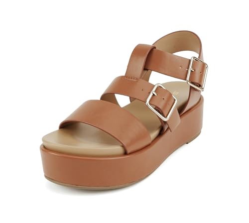 Image of Soda inchSTELLAR inch ~ Women Flatform Multi Strap Double Buckle Open Toe Ankle Strap Platform Wedge Sandals