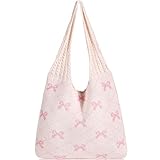 WantGor Crochet Bags, Beach Mesh Tote Bag Womens Shoulder Shopping Handbag Casual Travel Totes Bag Foldable Hobo Bags (Apricot Pink)