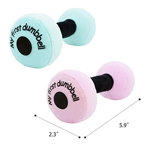 June Garden 6" My First Dumbbell - Plush Baby Rattle Toy - Safe Soft Barbell Workout Toy For Infants Boys And Girls - Pink #TOP6