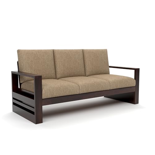Image of Solid Sheesham Wood 3 Seater Sofa for Living Room | Elegant Wooden Sofa Set 3 Seater for Home & Office Furniture Decor | Stylish 3 Person Sofa (Zack Walnut, 3 Seater)