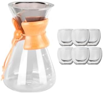 Cafeteira De Vidro Chemex com Filtro de Inox + 6 Copos Double Wal...