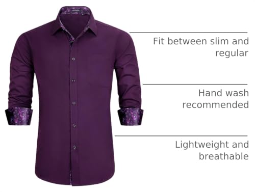 Image of HISDERN Mens Business Dress Shirts Long Sleeve Casual Button Down Shirt Formal Inner Collar Contrast Shirt for Men Wedding
