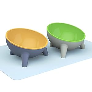 Katzen Futternapf Doppelte Katzennäpfe Fressnapf: Dorakitten 2 Stück Katze Erhöhte Wassernapf Set mit Matte Erhöhtem Ständer Haustier Katze napf Schüssel für Kleine Hunde Futter und Wasser