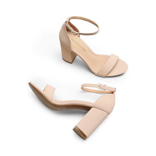 Image of DREAM PAIRS Heels for Women Chunky Block Heel Open Toe Ankle Strap 3.5 Inch Heeled Sandals for Party Date Wedding
