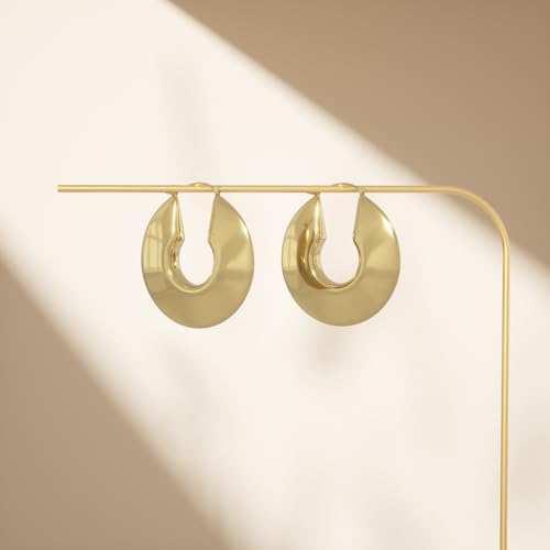 18K Gold Plated Sterling Silver Posts Oval Chunky Hoop Earrings For Women4