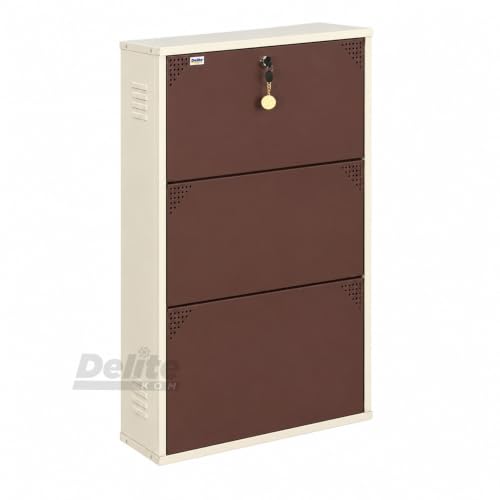 Image of DELITE KOM AIRO 24 inch 6 Shelf Double Decker Metal Shoe Rack Wall Mount for Home with Lock | Air-Vent Panels Keep Shoes Odour-Free | 18 Shoes /30 Slippers | 1Yr Warranty | 41x24x8 Ivory Coffee | DIY