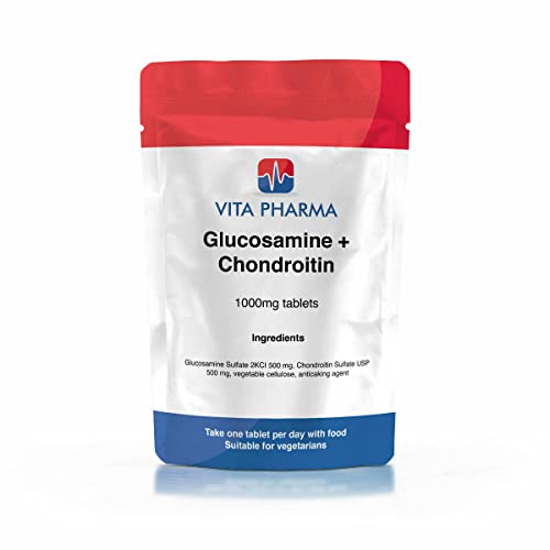 vita pharma Joint Care Supplement, GLUCOSAMINE 500mg, CHONDROITIN 500mg, 240 Tablets, 8 Months Supply, take one a Day, UK Produced, Suitable for Vegetarians