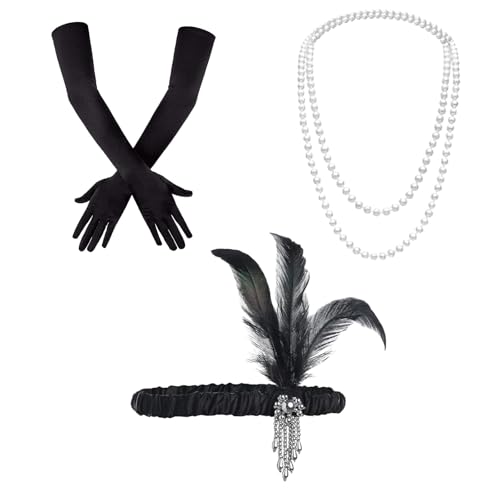 4 pezzi 1920 Set di accessori, 20s Costume fascia per le donne, Gatsby Flapper Accessori,grande gatsby accessori Ladies Charleston Fancy Dress