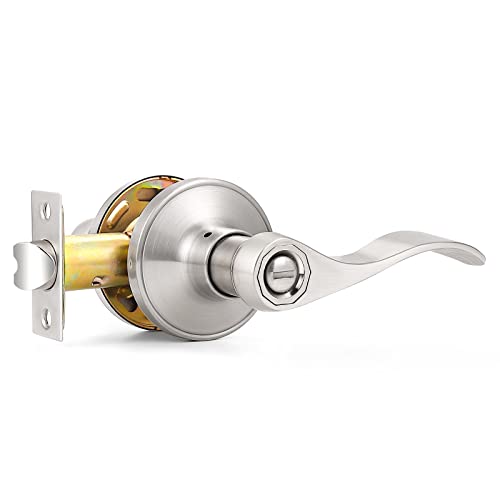 Probrico Left/Right Handed Door Lever Handle Privacy Locket Bed/Bath Knob, Satin Nickel Finish