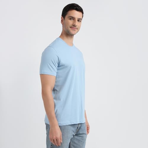 Image of Raymond Men Regular Fit Solid Pattern Pure Cotton Crew Neck Half Sleeve Casual T-Shirt