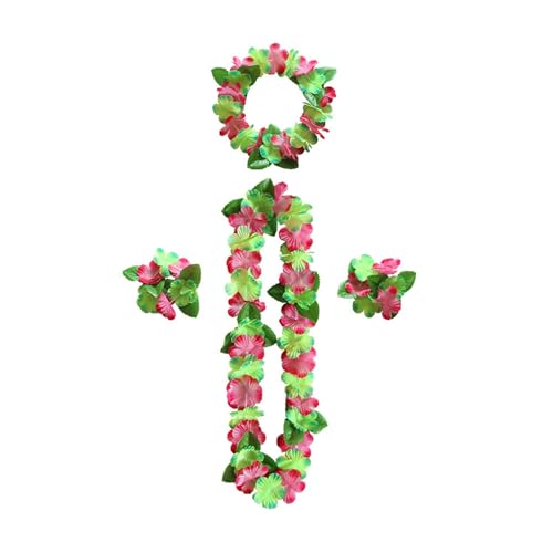 MZRAN Hawaiian Lei Set Luaus Guirnalda de corona hawaiana Leis flor tocado collar cumpleaños vacaciones fiestas favor pulseras de flores, B, Talla única