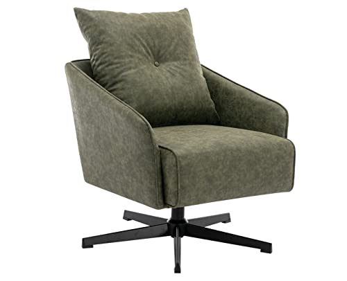 Ealson Swivel Accent Chair Comfy Barrel Upholstered Armchair With Swivel Base Modern Club Lounge Chair With Pillow Single Sofa Chair For Living Room/Bedroom, Pu Leather Green #TOP19