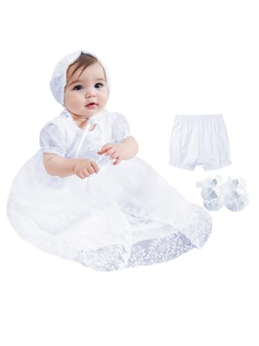 Bow Dream Christening Gown Baby Girl Lace Toddler 4Pcs White Special Occasion Dresses 12-18 Months