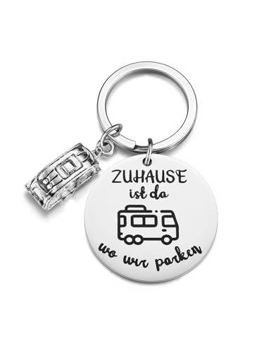 AllerPierce Camper Schlüsselanhänger mit Gravur - ZUHAUSE ist da, wo wir parken, mit 3D Wohnmobil Anhänger camping Geschenke für Wohnwagenfahrer Freundin Freund