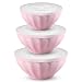 JSYMJSY Juego de 3 cuencos para mezclar con tapas, cuencos para servir para hornear, cocinar y almacenar alimentos, tazón de fuente de mezcla de plástico grande para cocina 1.5/2.4/3.5QT (3, rosa)
